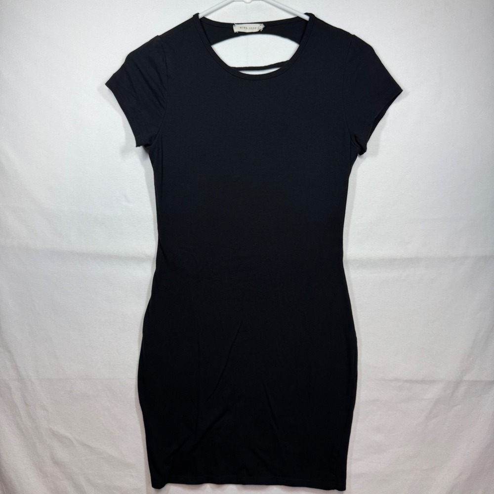 Mind Code Black Bodycon Dress Short Sleeve Cutout‎ Back Casual Party Sz Medium
